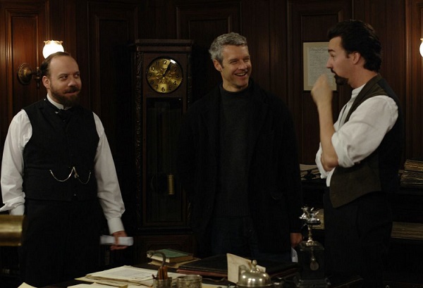 Paul Giamatti, Neil Burger, and Edward Norton on set